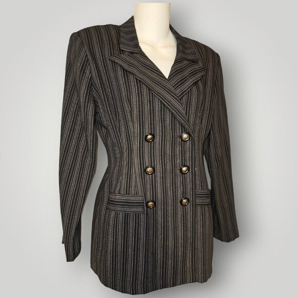 VTG Victoria Ashley Women's 5/6 Black Multi Striped Double-Breasted Blazer Jkt - Picture 7 of 16